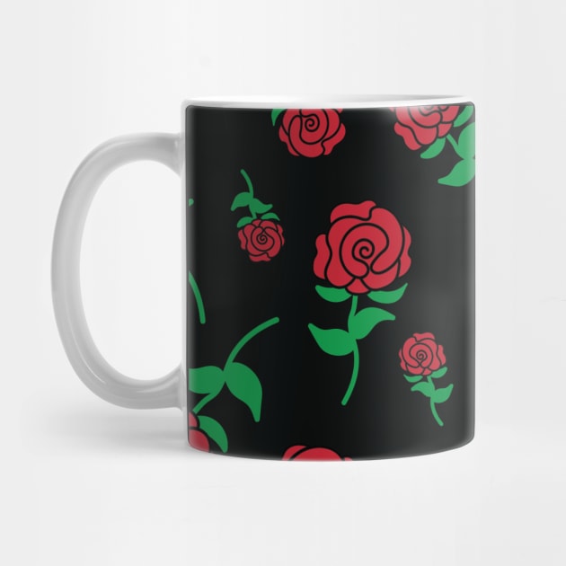 Red Rose Hand Drawn Roses Pattern by Rosemarie Guieb Designs